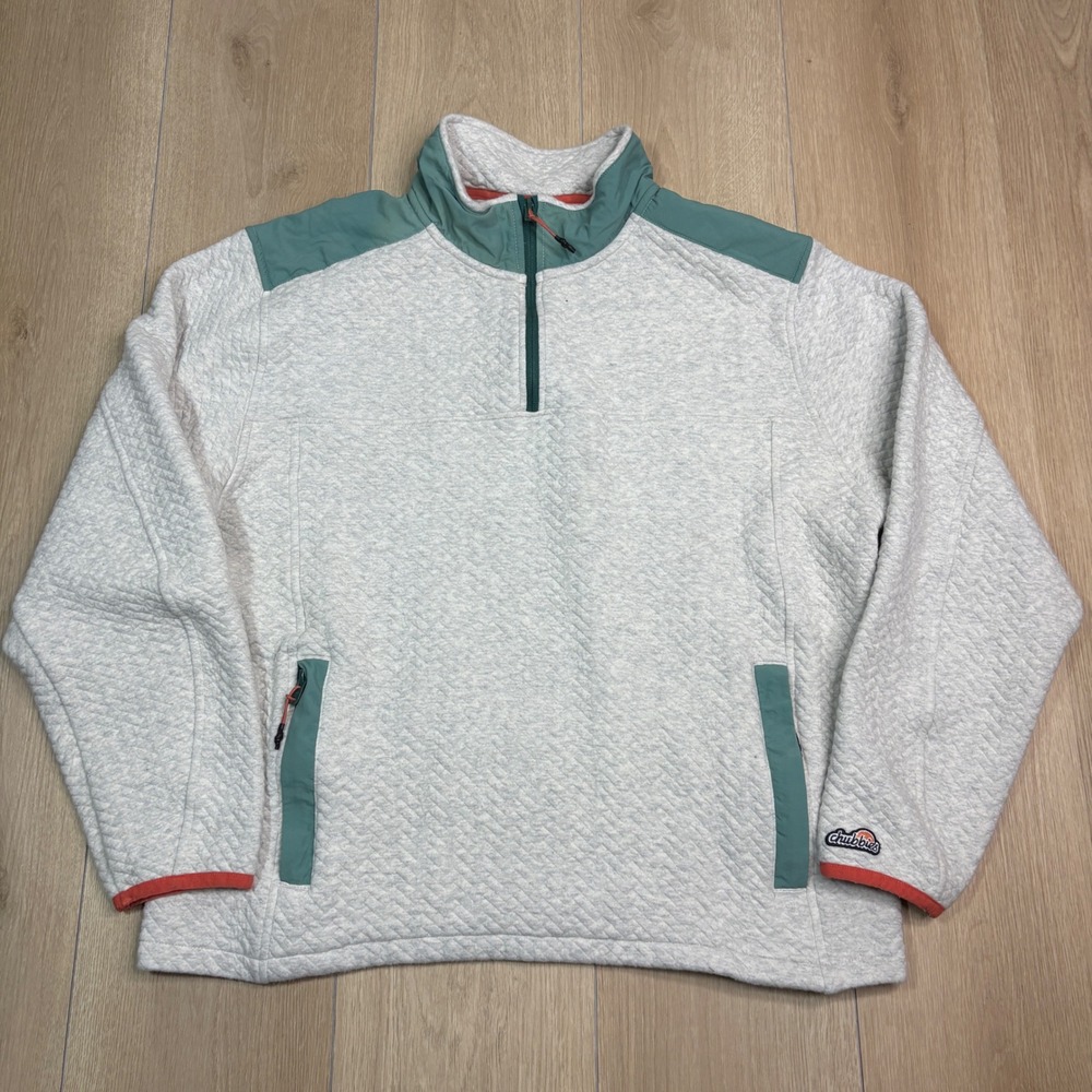 Chubbies Mens Quilted Quarter Zip Pullover Gray Teal Orange Large Jacket Sweater